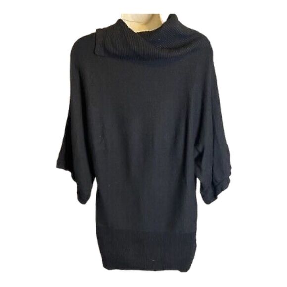 White House Black Market | WHBM Black Cowl Neck Button Short Sleeve Sweater | S - Picture 4 of 4